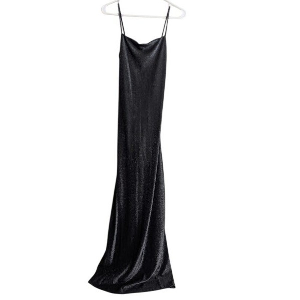 Vintage Maxi Dress‎ Black Metallic Lace Up Back Y2K Event Holiday Prom Sparkle